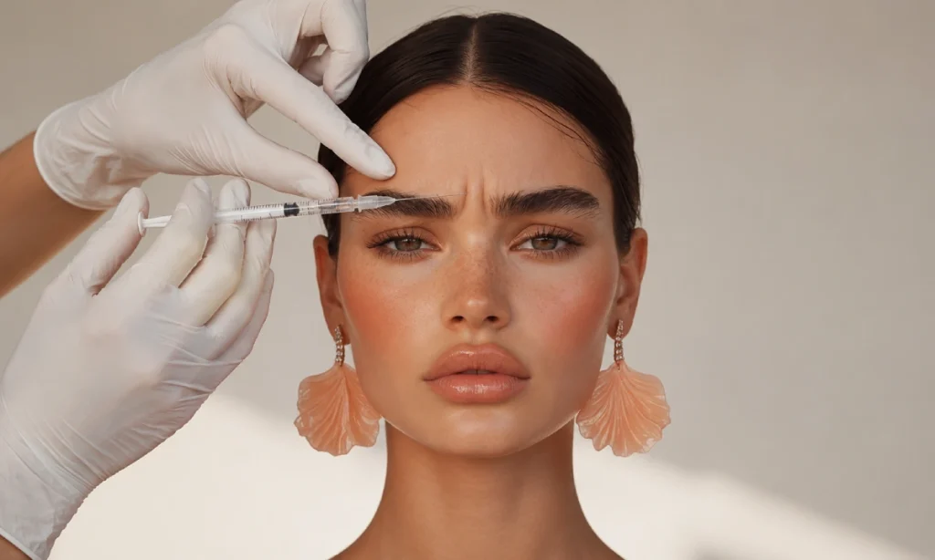 A young woman with frown lines wants to have Botox injections for frown lines.
