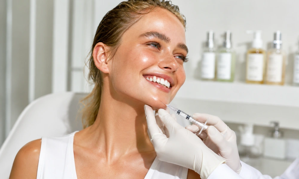Doctor injecting Botox into a young girl's chin