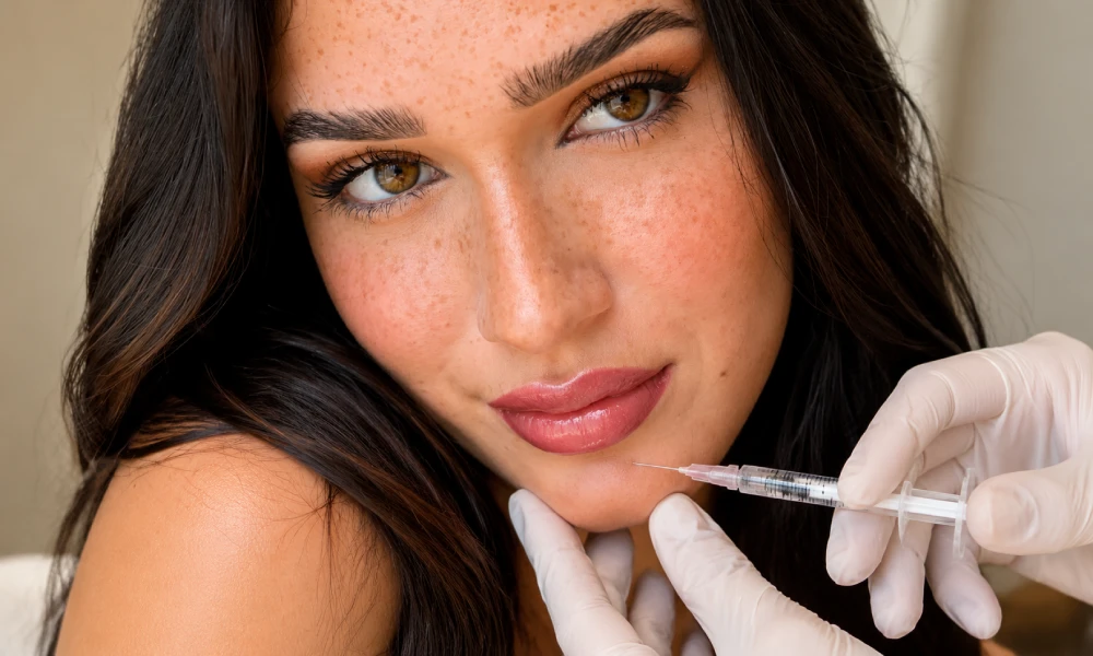 Chin Botox injection for a woman in a beauty clinic
