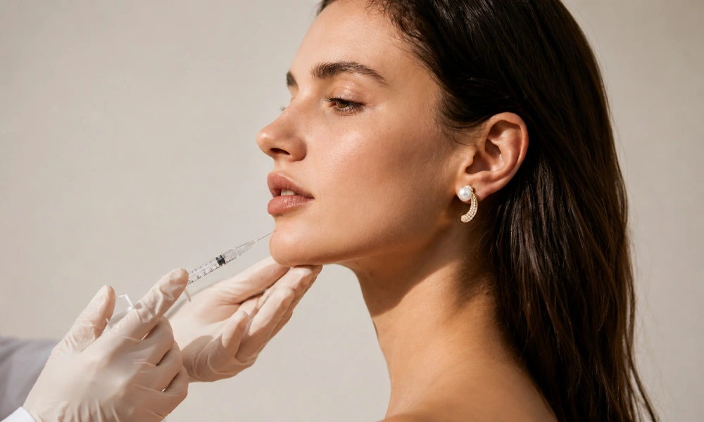 Chin Botox injection for a woman in a beauty clinic