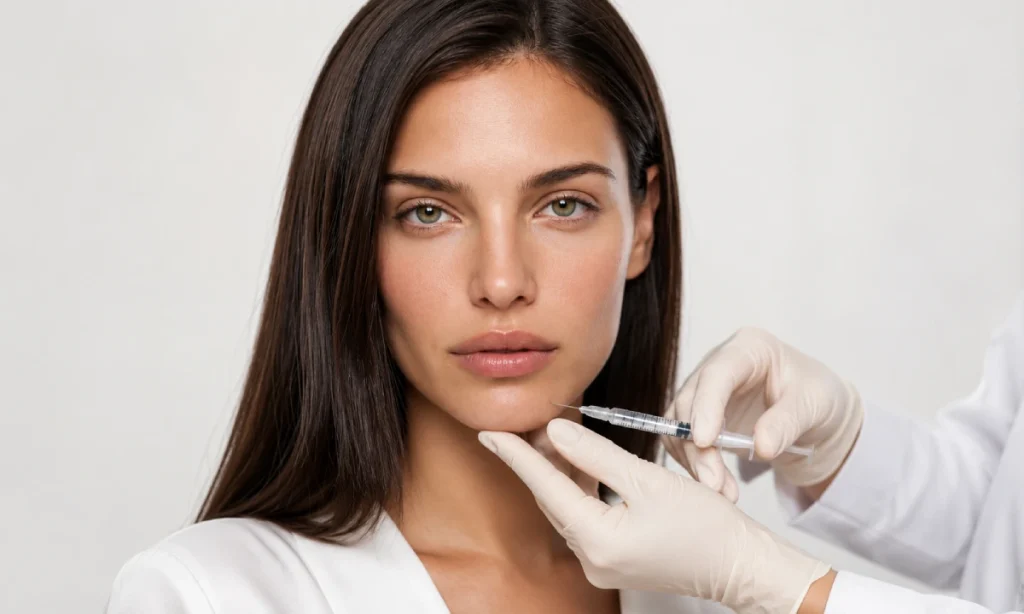 Beauty doctor injecting Botox into chin